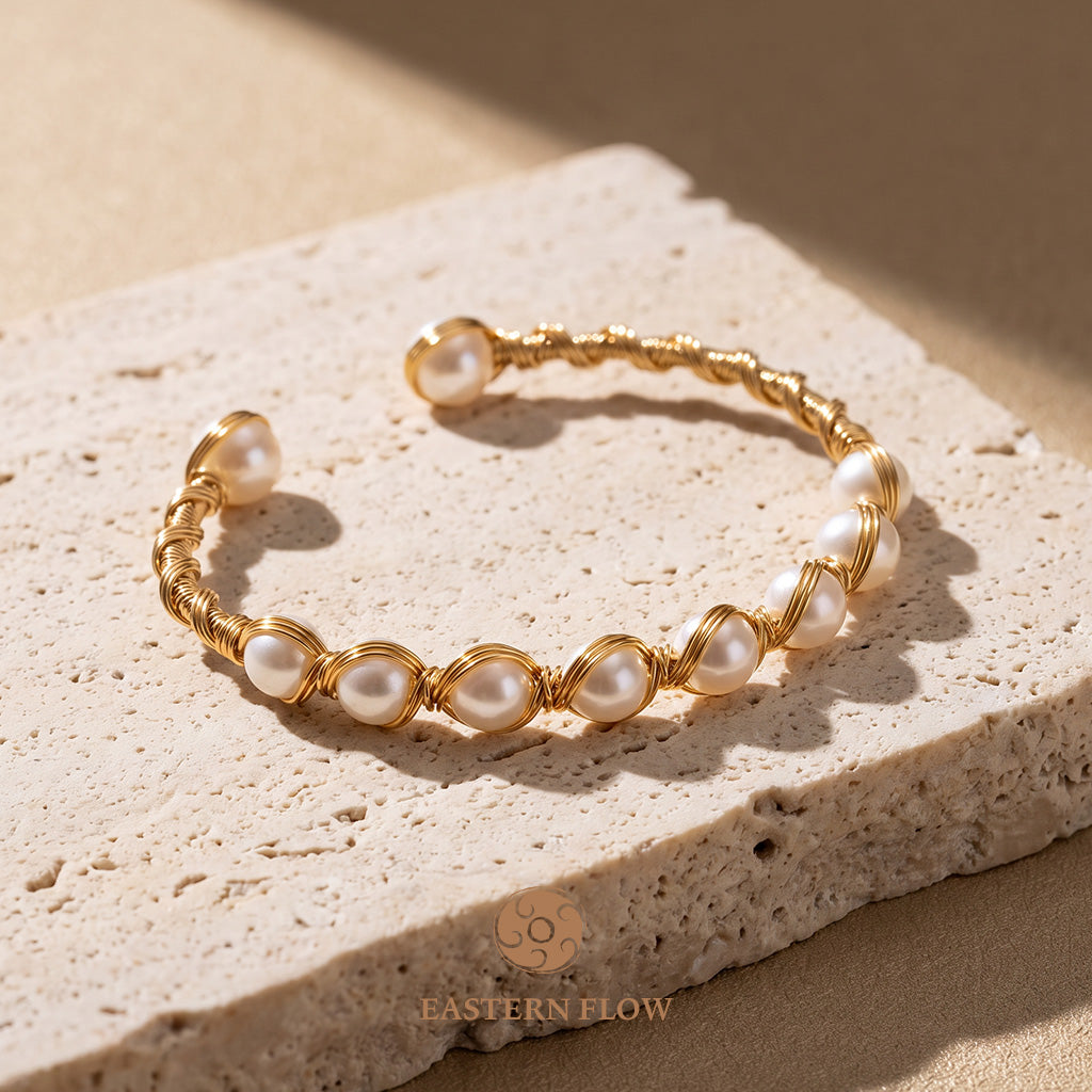 The Flow of Metal: Handwoven Pearl Wire Cuff Bangle