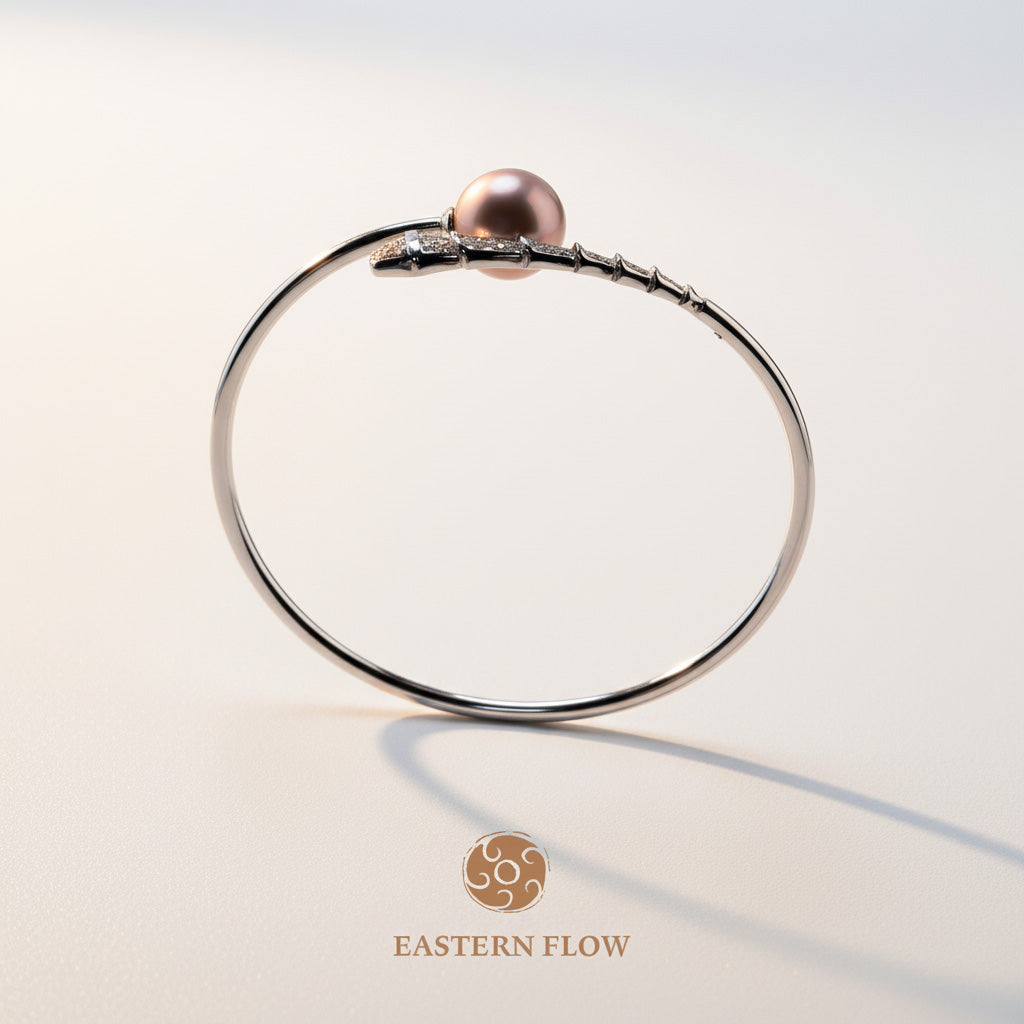 The Flow of Fire: Natural Purple Freshwater Pearl Open Bangle