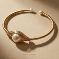 The Flow of Metal: Single Natural Freshwater Pearl Cuff Bangle