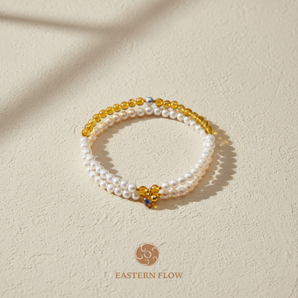 The Flow of Earth: Natural Freshwater Pearl & Citrine Double-Layer Bracelet
