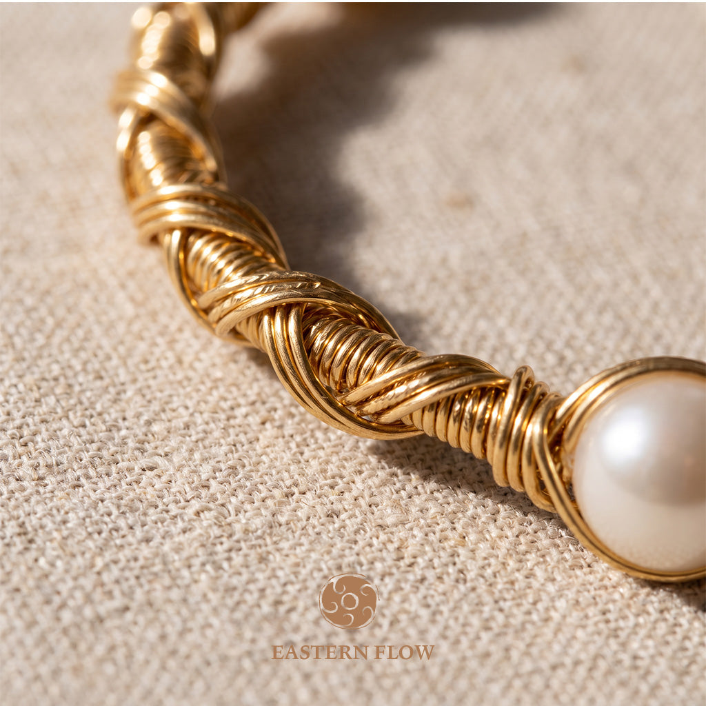 The Flow of Metal: Handwoven Pearl Wire Cuff Bangle