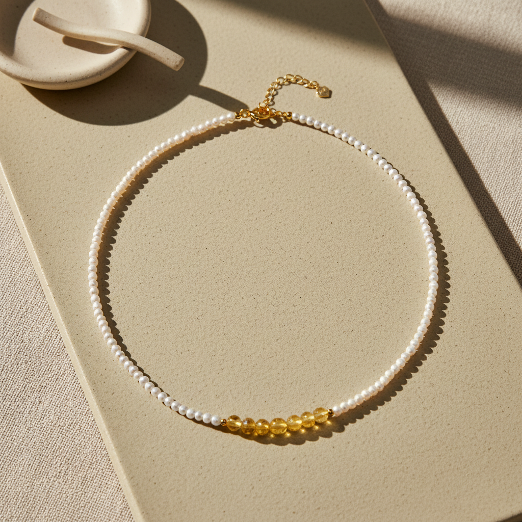 The Flow of Earth: 18K Gold Jiali Freshwater Pearl & Citrine Necklace
