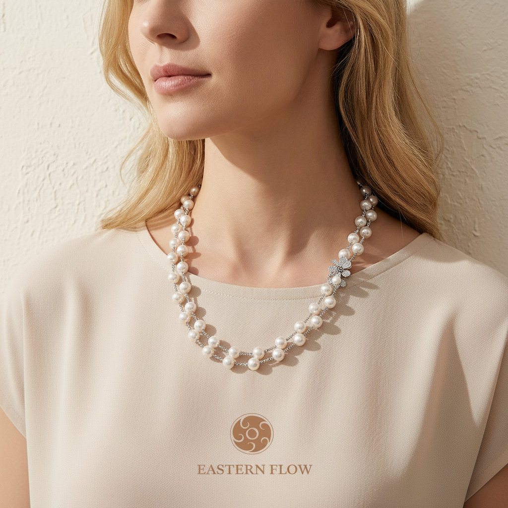 The Flow of Water: Natural Freshwater Pearl Flower Sweater Chain