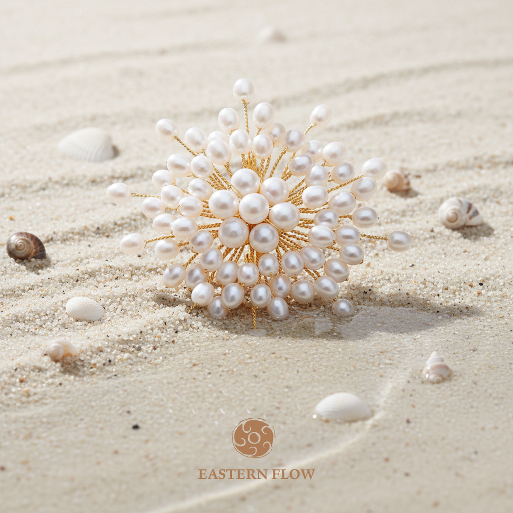 The Flow of Metal: Handwoven Alloy & Freshwater Pearl Brooch