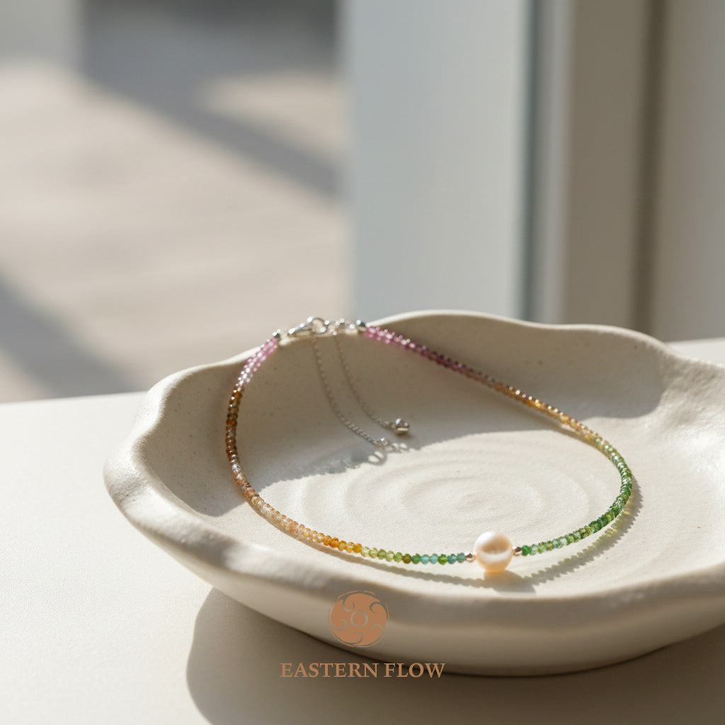 The Flow of Wood: Natural Pearl & Vibrant Tourmaline Necklace