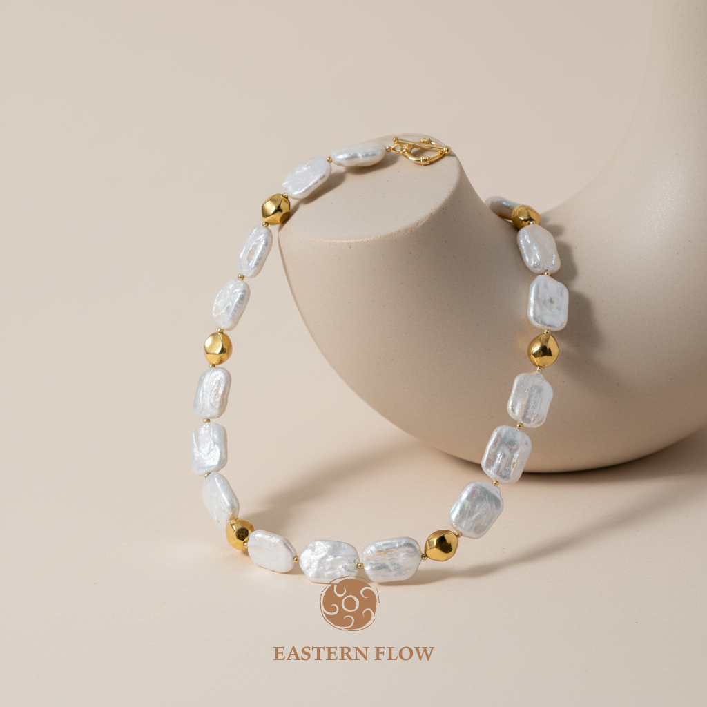 The Flow of Metal: Alloy & Freshwater Baroque Pearl Necklace
