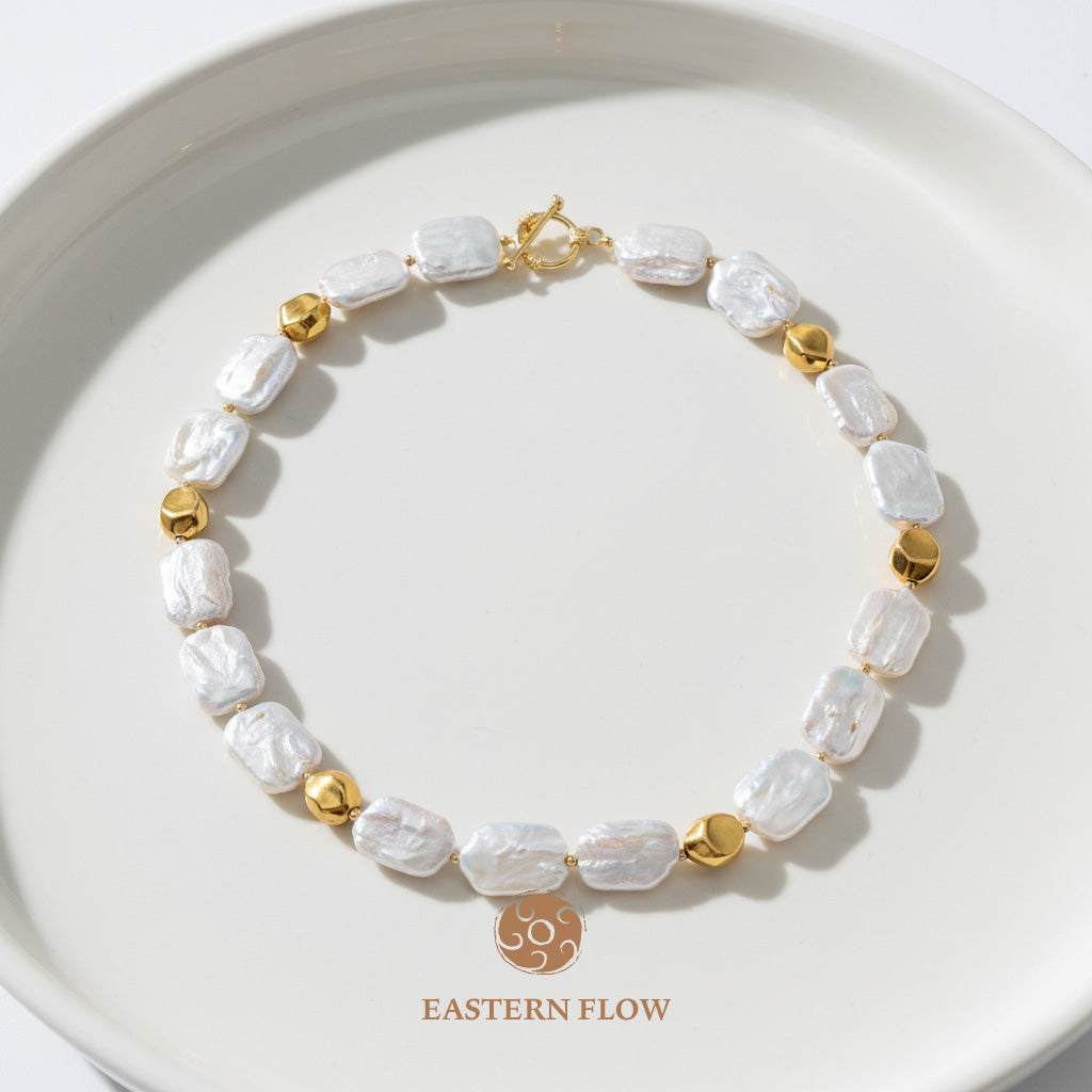 The Flow of Metal: Natural Freshwater Baroque Pearl Necklace