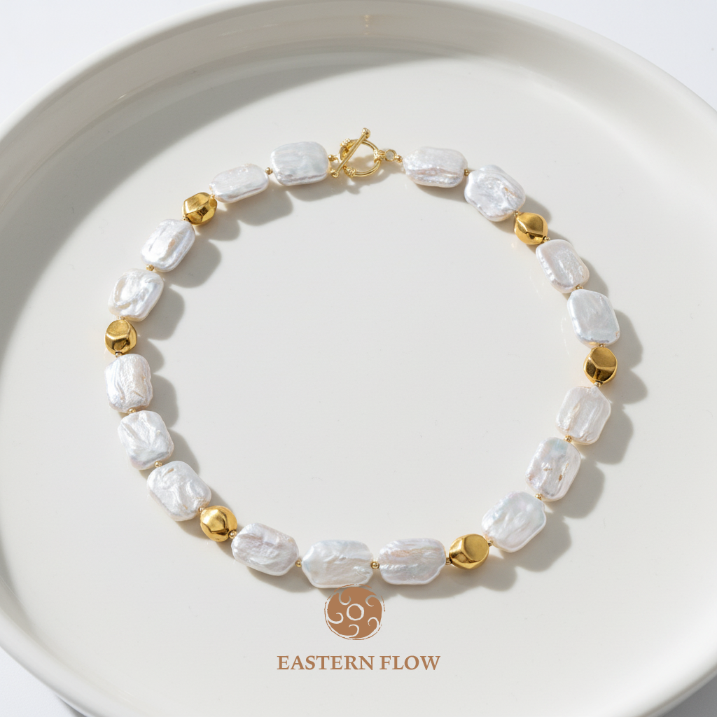 The Flow of Metal: Alloy & Freshwater Baroque Pearl Necklace