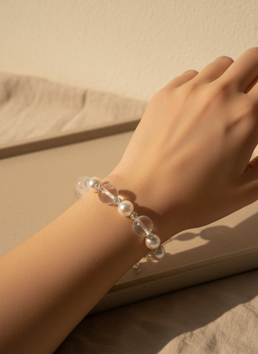 The Flow of Metal: Alloy Freshwater Pearl & Snow Phantom Quartz Bracelet