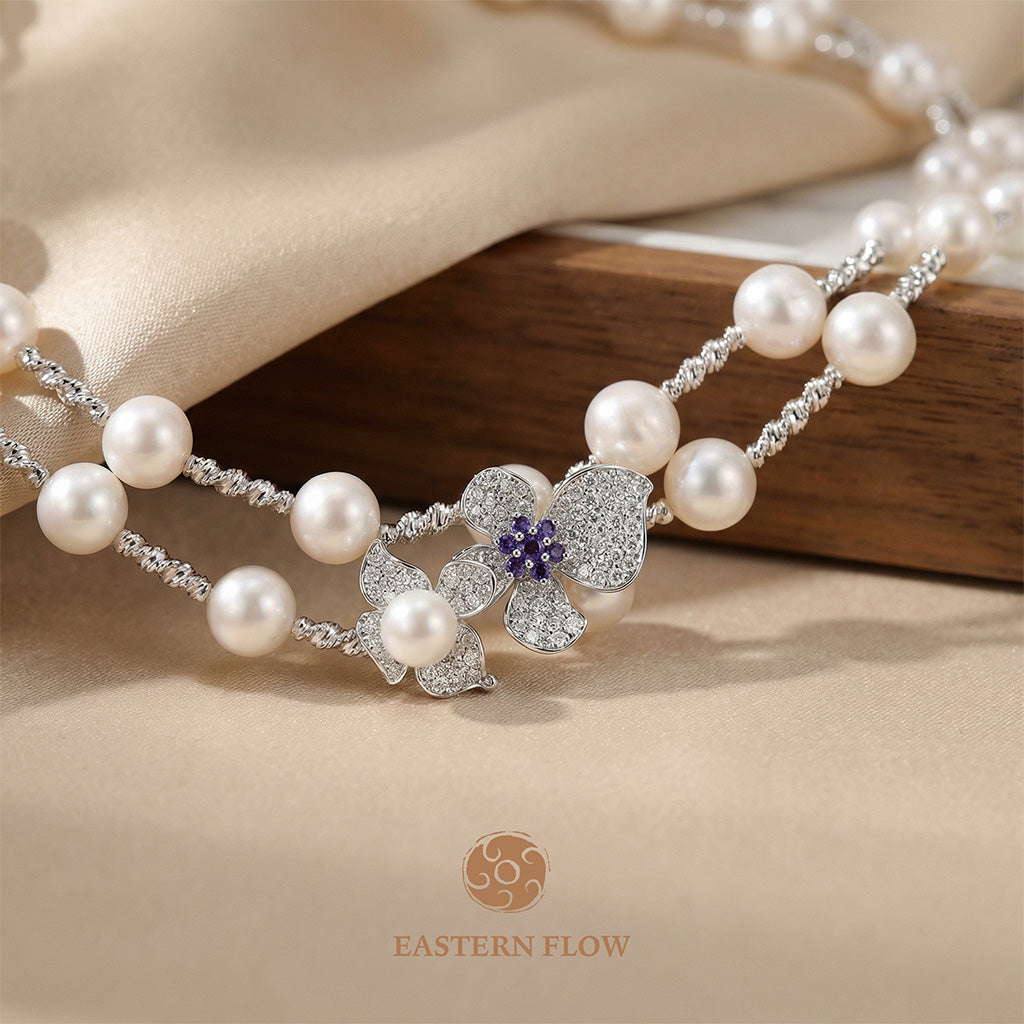 The Flow of Water: Natural Freshwater Pearl Flower Sweater Chain