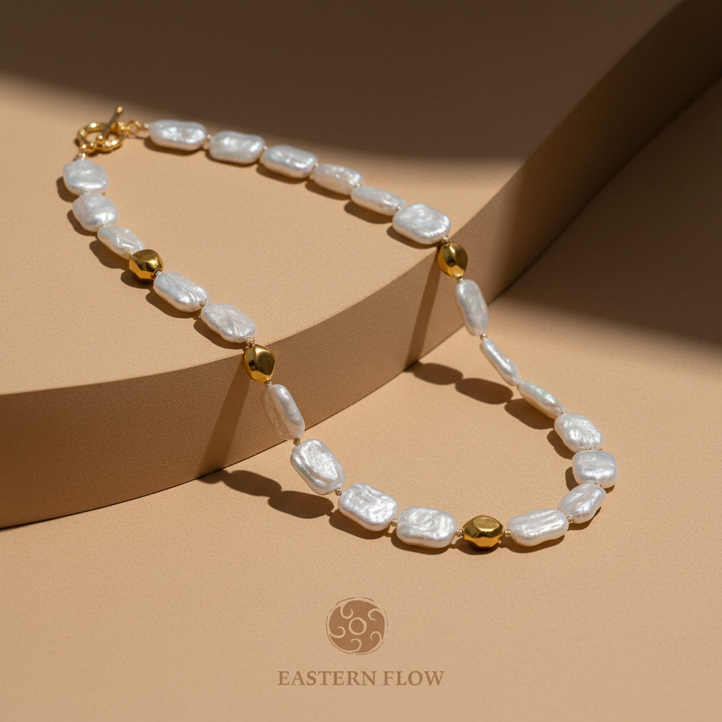 The Flow of Metal: Natural Freshwater Baroque Pearl Necklace