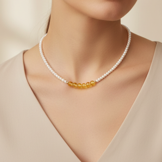 The Flow of Earth: 18K Gold Jiali Freshwater Pearl & Citrine Necklace