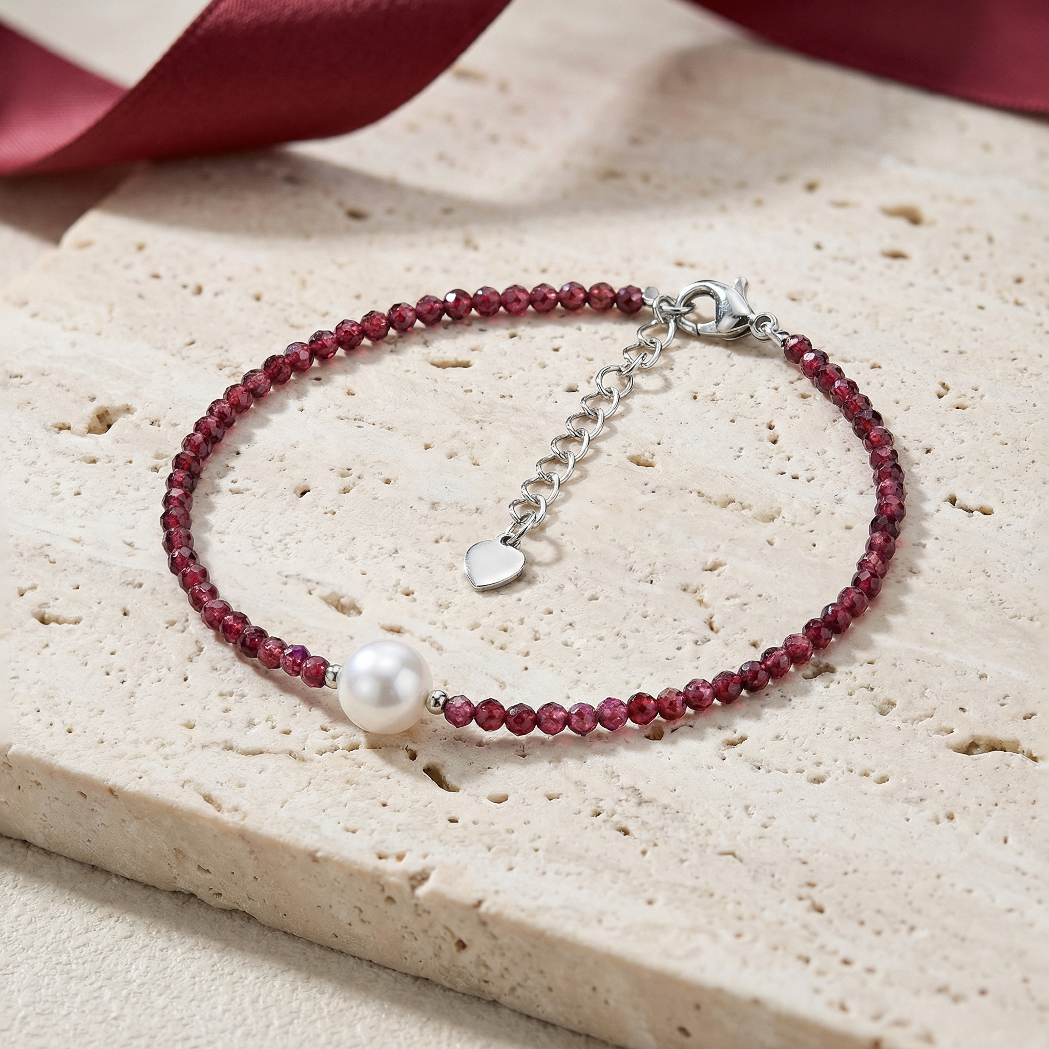 The Flow of Water: Alloy Freshwater Pearl & Garnet Bracelet