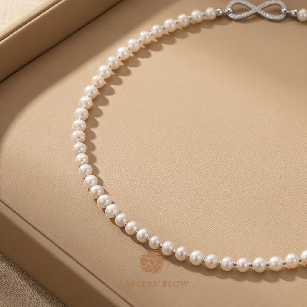 Natural freshwater pearl bow necklace, Metal Element jewelry for decisive executives - Eastern Flow
