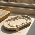 Natural freshwater pearl & green rutilated quartz necklace, Wood Element jewelry for creative visionaries - Eastern Flow