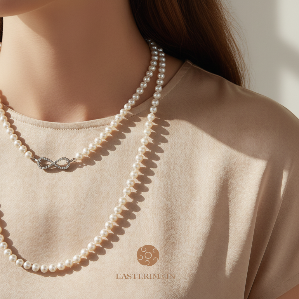 Pearl multi-wear sweater chain wearing shot, Metal Element energy for decisive executives - Eastern Flow
