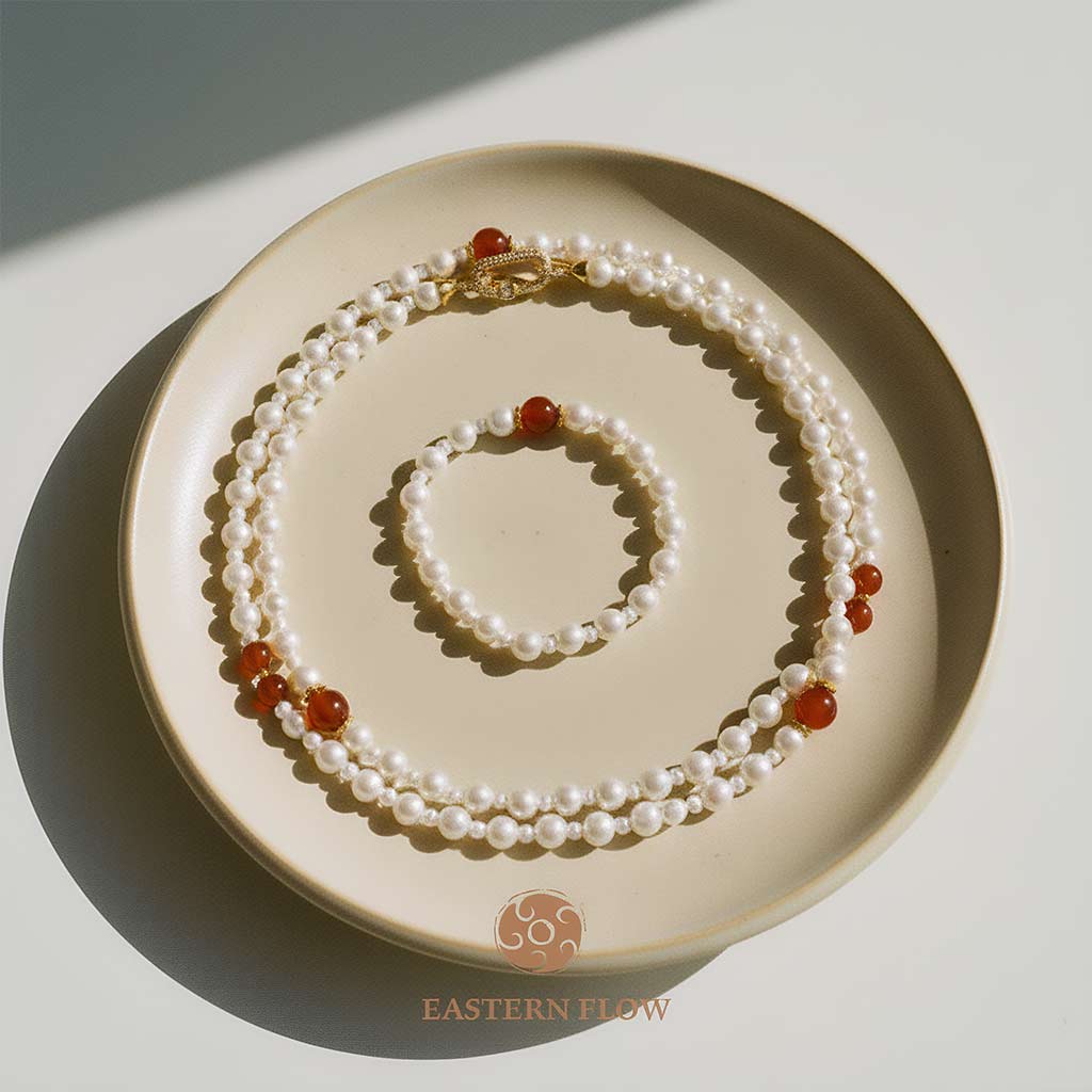 S925 freshwater pearl necklace & bracelet set, Fire Element jewelry for charismatic pioneers - Eastern Flow