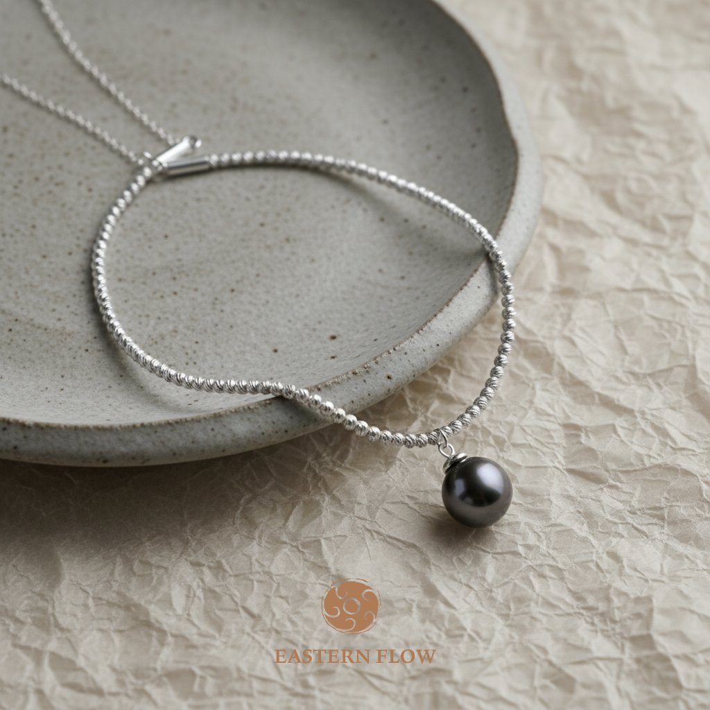 S925 silver Tahitian South Sea pearl bangle, Water Element jewelry for intuitive empaths - Eastern Flow