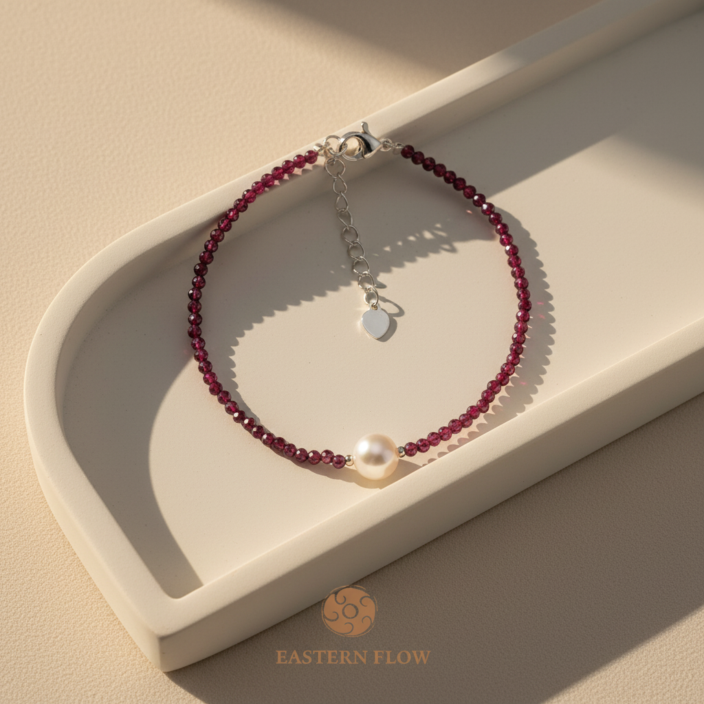 The Flow of Water: Alloy Freshwater Pearl & Garnet Bracelet