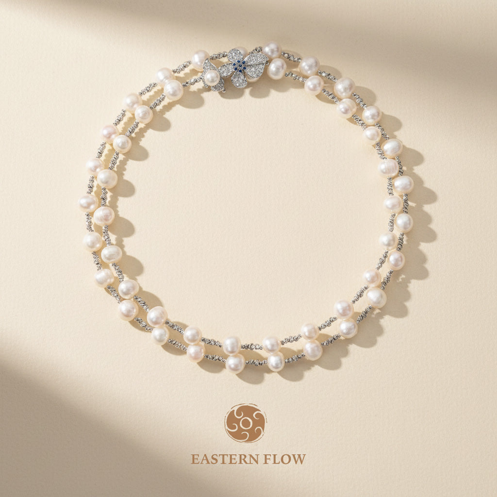 The Flow of Water: Natural Freshwater Pearl Flower Sweater Chain