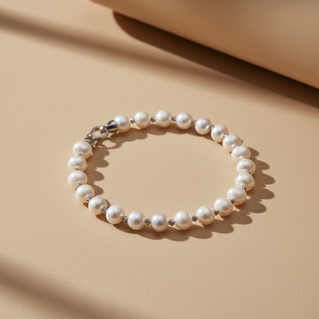 The Flow of Metal: Alloy & Freshwater Pearl Bracelet