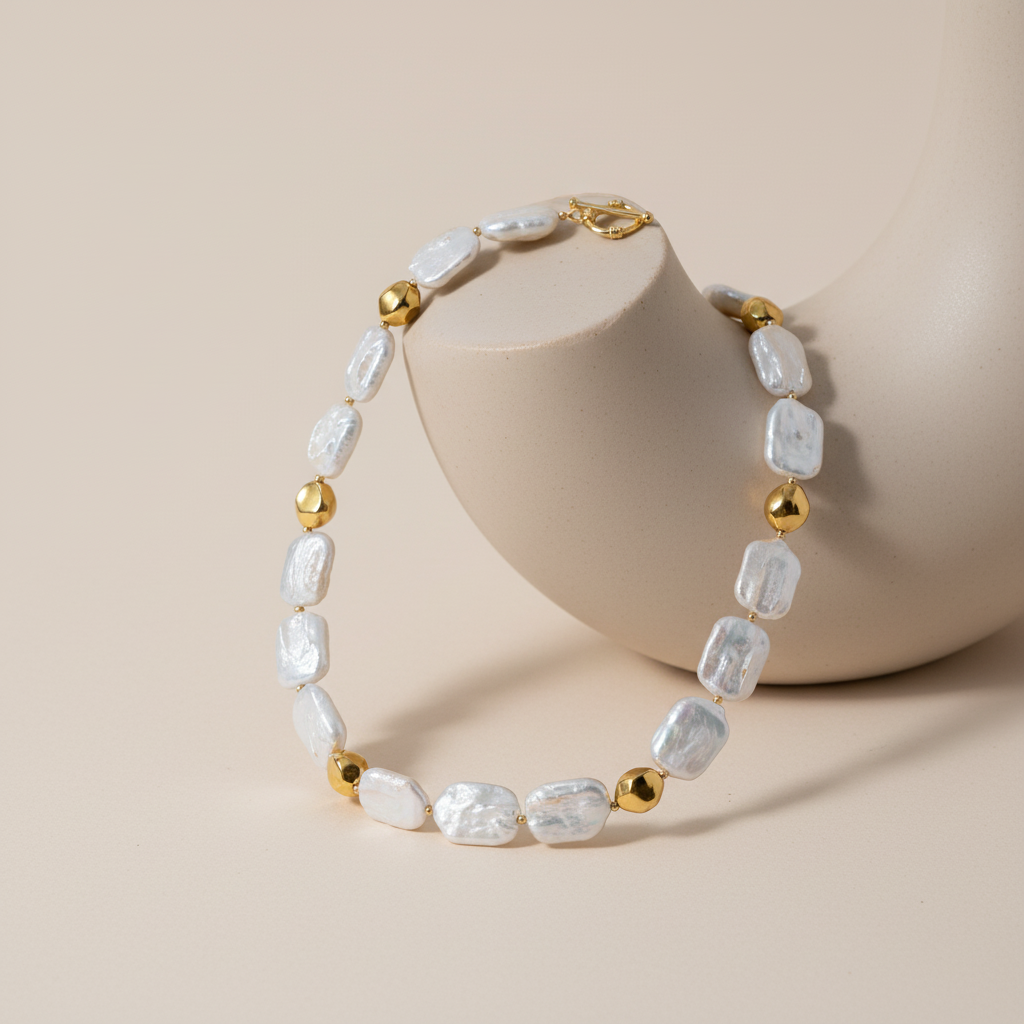The Flow of Metal: Alloy & Freshwater Baroque Pearl Necklace