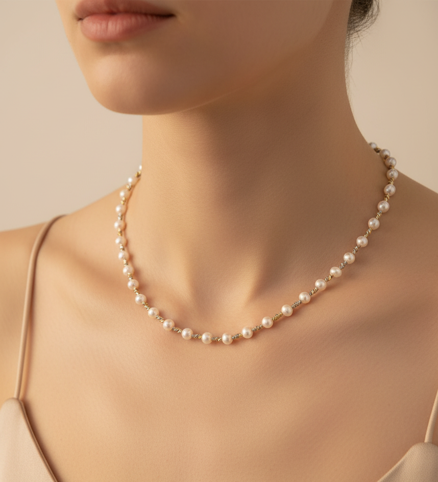The Flow of Metal: Alloy & Freshwater Pearl Necklace
