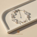 The Flow of Metal: Natural Round Freshwater Pearl & White Quartz Bracelet