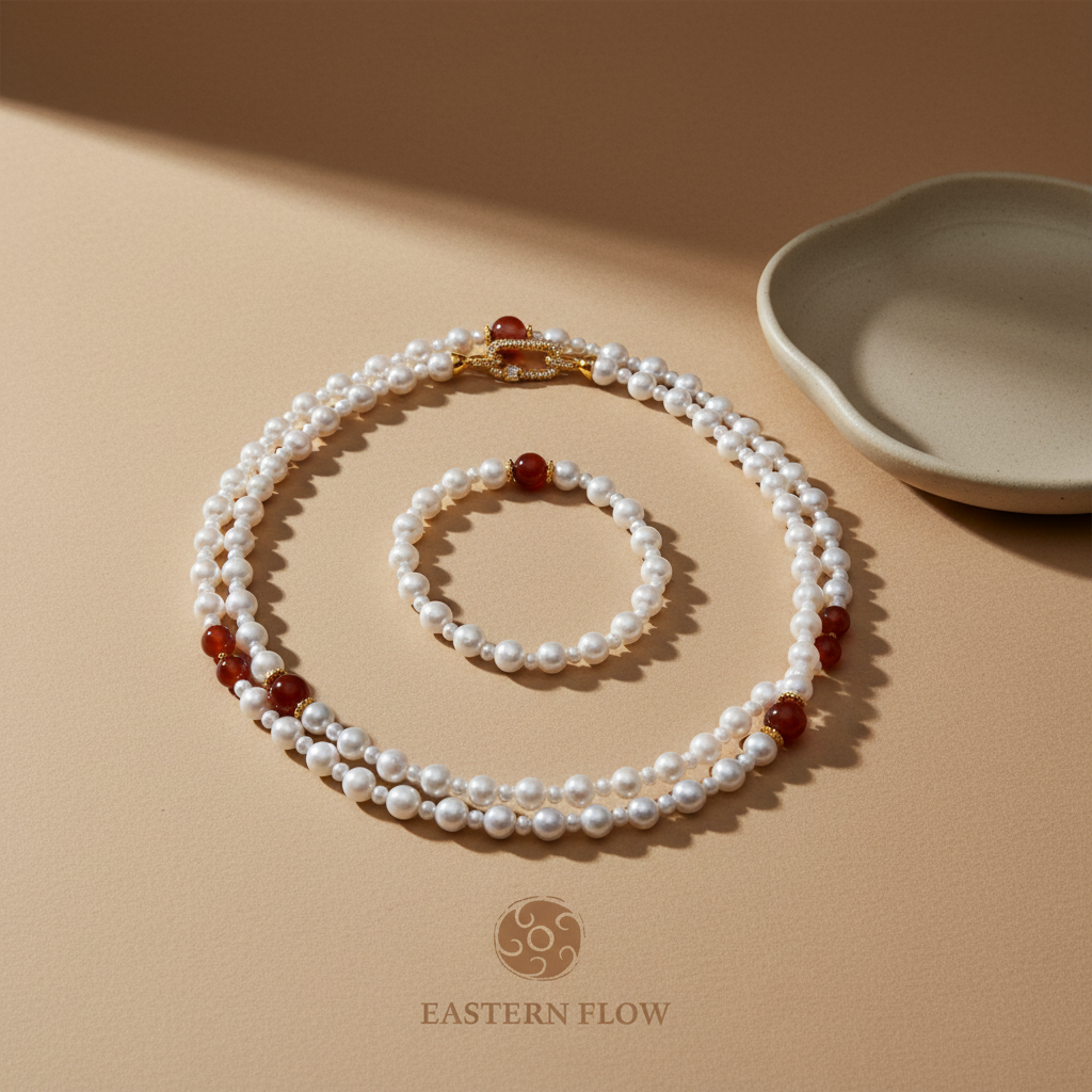 The Blaze of Fire: S925 Silver Jiali Freshwater Pearl Necklace & Bracelet Set