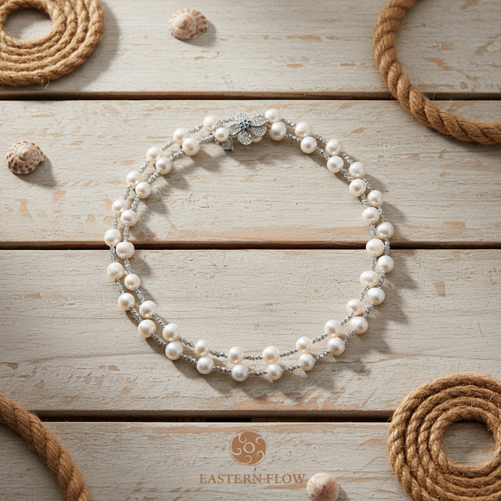 The Flow of Water: Natural Freshwater Pearl Flower Sweater Chain