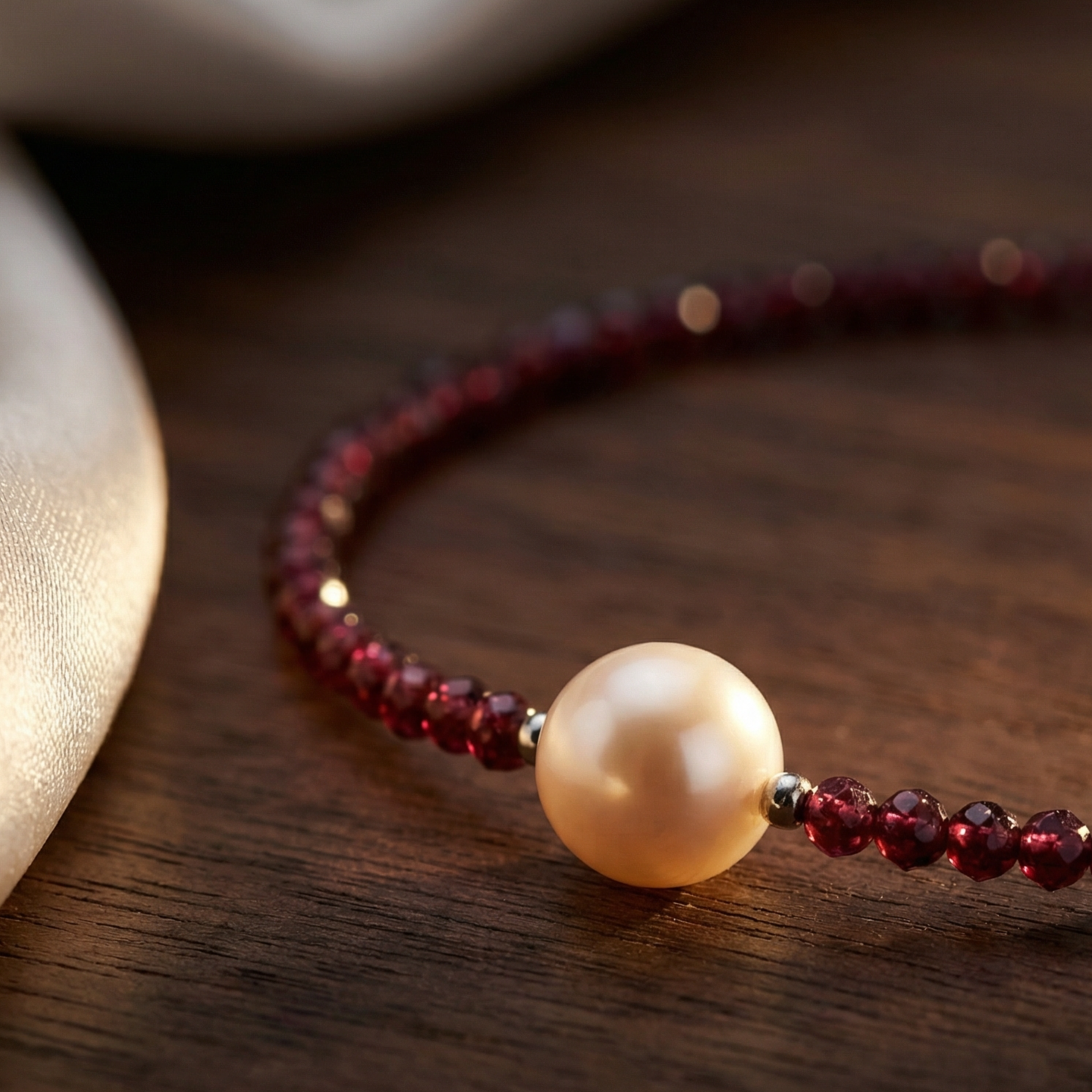 The Flow of Water: Alloy Freshwater Pearl & Garnet Bracelet
