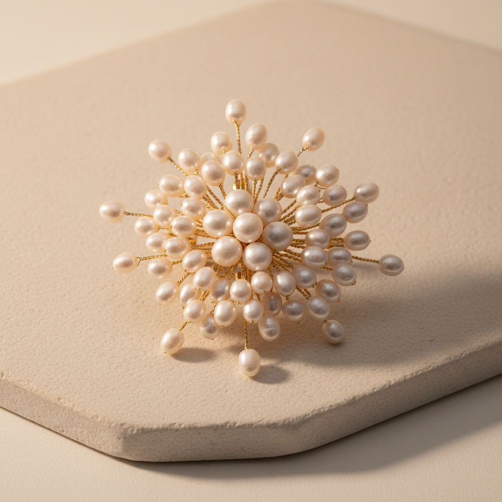 The Flow of Metal: Handwoven Alloy & Freshwater Pearl Brooch