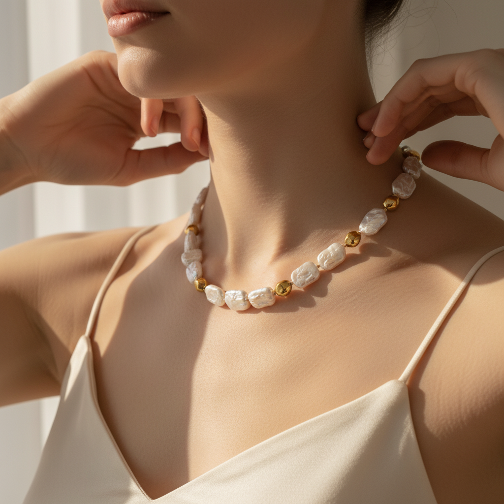 The Flow of Metal: Alloy & Freshwater Baroque Pearl Necklace
