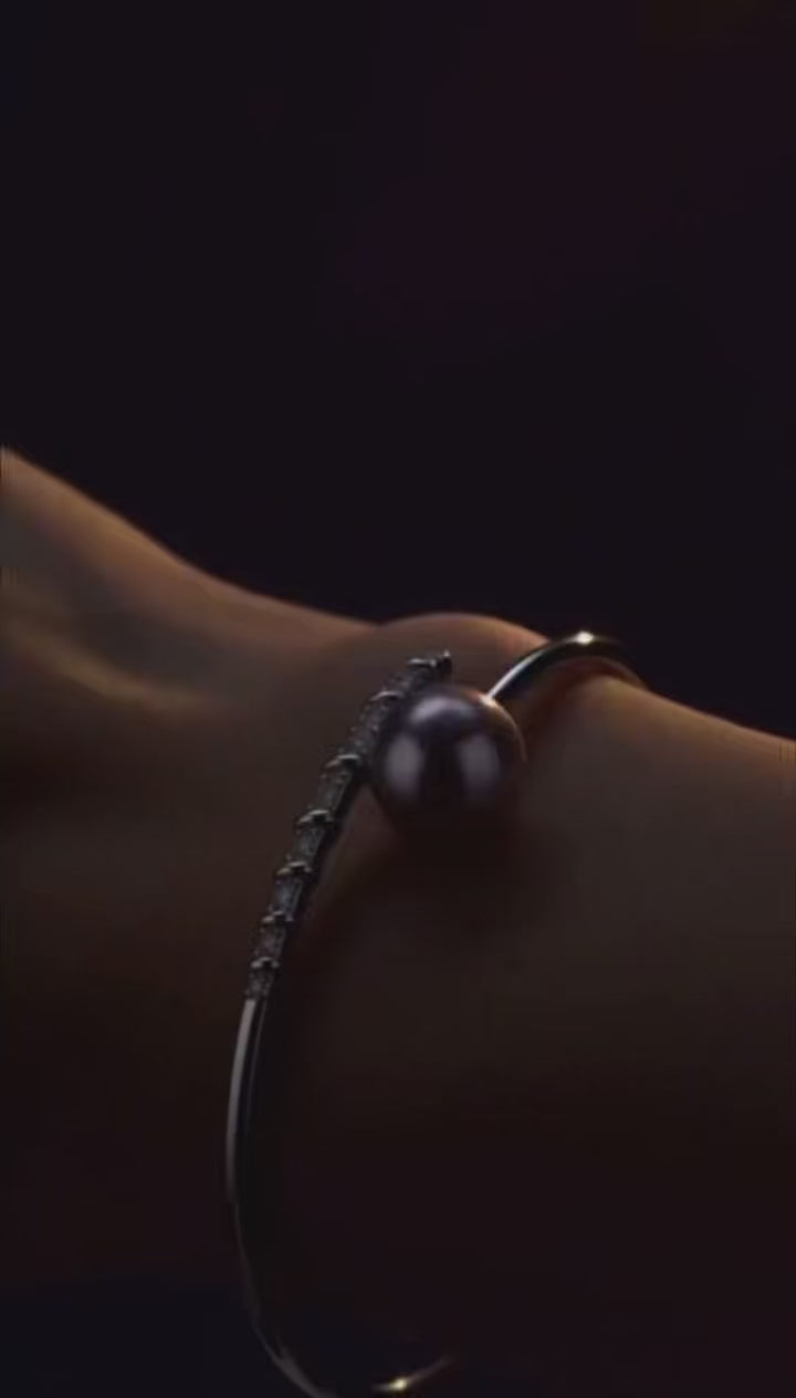 The Flow of Fire: Natural Purple Freshwater Pearl Open Bangle