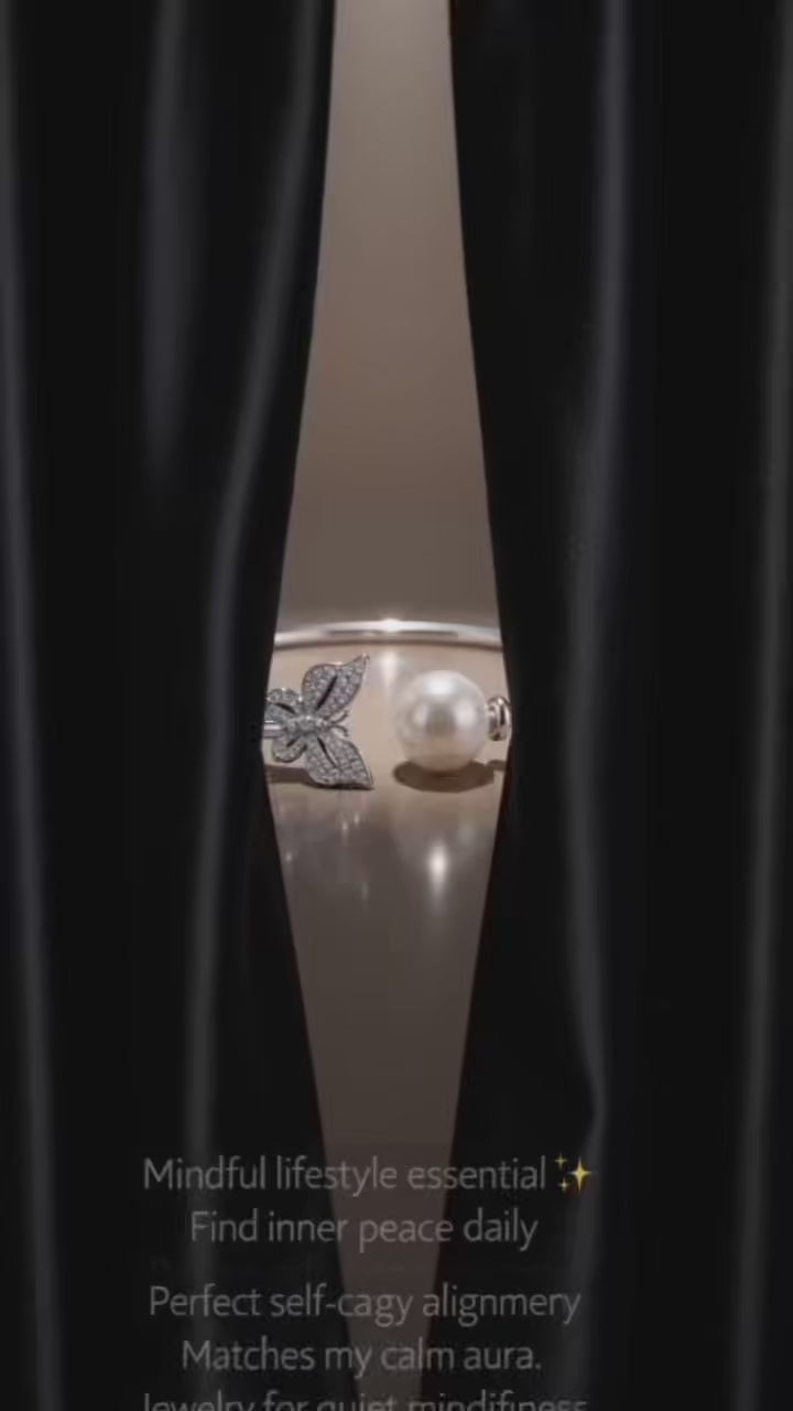 The Flow of Metal: Natural Freshwater Pearl Butterfly Bangle