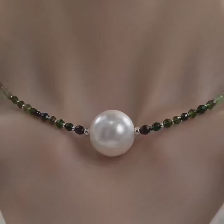 The Flow of Wood: Natural Pearl & Vibrant Tourmaline Necklace
