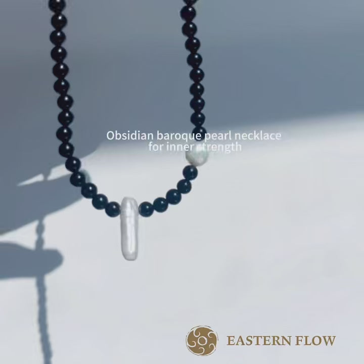 The Flow of Water: Asymmetric Black Obsidian & Dual Baroque Pearl S925 Necklace